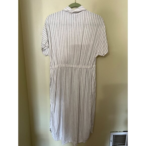 Linen Blend Striped Button-Down Shirt Dress S Pockets Beacho Boho Vacation - Picture 9 of 12
